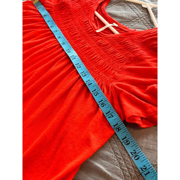 Free People Women's Linen Blend Smocked Dani Tee T Shirt Top Red Size XS‎ - Picture 11 of 12